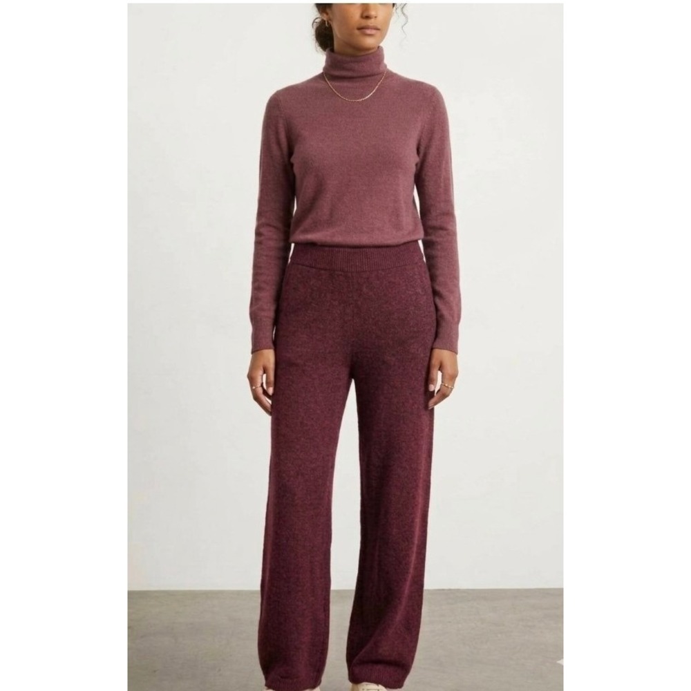 Katch Me Women Burgundy Knit Wide Leg Lounge Pants High Waist Size L/XL